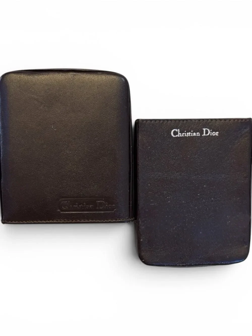 RARE Two Piece Dior Spain Vintage Brown Leather Cigarette Case